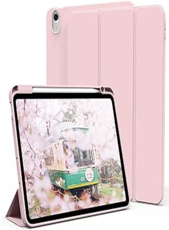 kenke Case for iPad Air 4 10.9 inch 2020, Auto Sleep/Wake Trifold Smart Case with Pencil Holder, Soft TPU Back Cover [Support 2nd Pencil Wireless Charging] for iPad Air 4th Generation, Pink